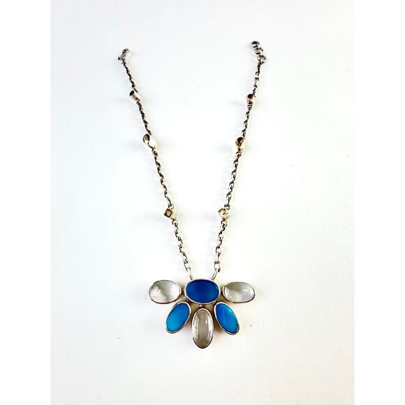 AZ Turquoise Citrine Quartz Crystal Handmade Sterling Silver Chain Necklace - Picture 4 of 8